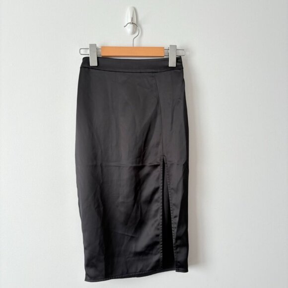 Aritzia Babaton Satin Thigh Slit Midi Skirt Black Size 00 - Picture 2 of 5
